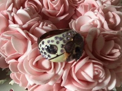 Modeschmuck Damen Ring Blumenmotiv Emaille lila und pinke Kristalle - Bild 1 von 4