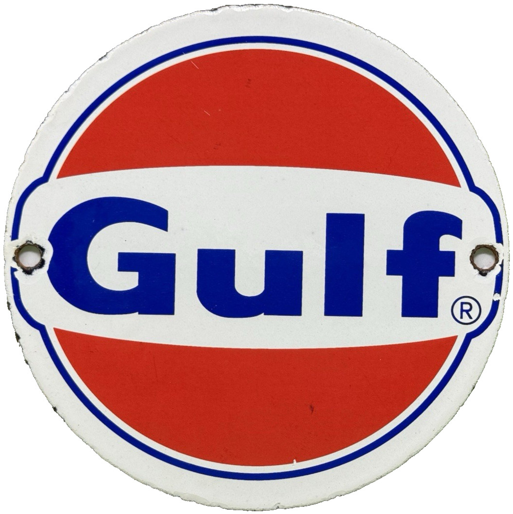 Gulf vintage sign ガレージ、店舗に！USAヴィンテージサイン Vintage Old Style Sign Gulf Dealer Gasoline NOT Porcelain