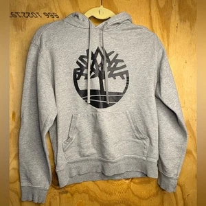 Timberland Logo Hoodie Sweatshirt Pullover Gray Small S Comfy Casual - Picture 1 of 4
