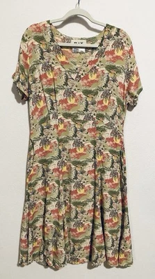 Vestido de lino para mujer pequeño tropical floral hawaiano plisado cuello en V maxi boho aloha Foto 1 de 4