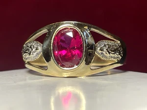 14K WEISS & GELBGOLD SAPHIR RING BAND HERREN NATÜRLICHER EDELSTEIN DRACHE - Bild 1 von 16