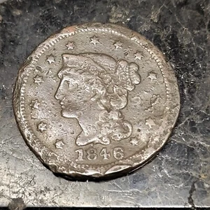 1846 SMALL DATE BRAIDED HAIR LARGE CENT -DAMAGED- - Picture 1 of 2