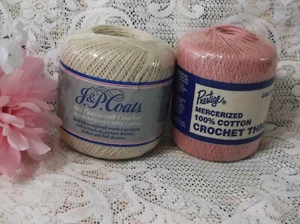Lot of 2 J&P Coats & Prestige Crochet Thread - Ecru & Mauve - Picture 1 of 4