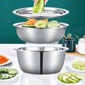 3 in 1 Stainless Steel Vegetable Strainer Slicer Cutter Graters Drain Basket Ve - Picture 1 of 12