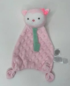 Carter’s Baby Pink Minky Dot Satin Owl Security Blanket Green Paci Holder Rattle - Picture 1 of 3