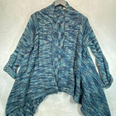 Cárdigan Suéter Cascada Tejido Azul Mármol Suave Surroundings Frente Abierto Talla S Foto 1 de 4
