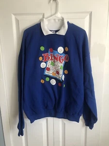 Vintage Jerzees königsblau Bingo Sweatshirt Erwachsene XL Kragen Grafik Rundhalsausschnitt - Bild 1 von 3