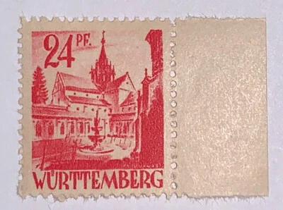 Selos de viagem: selos da Alemanha Wurttemberg Sg Fw8 24PF 1947 em perfeito estado OG NH - Imagem 1 de 4
