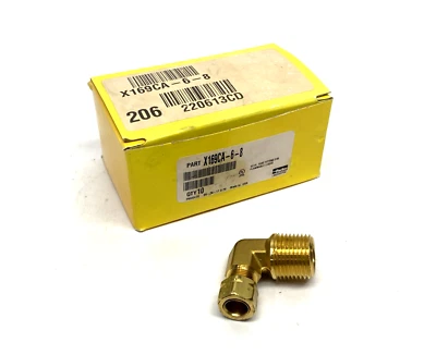 Parker 169CA-6-8 Brass Compression Elbow Fitting 3/8" Tube OD x 1/2" NPT 10-PACK - Image 1 of 4