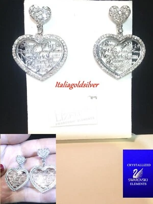 Orecchini Cuore Argento Donna Cristalli SWAROVSKI ELEMENTS ORIGINALI Ragazza New - Immagine 1 di 4