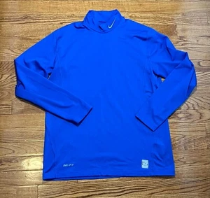 Nike Pro Combat Shirt Mens Blue Large Compression Fitted Swoosh Mock Dri-fit Gym - Picture 1 of 9