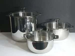 Cristel Tulipe Set of 3 Stockpot Saucepan Stainless Steel Made in France 18/10 - Picture 1 of 9