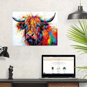 HIGHLAND COW ABSTRACT ANIMAL CANVAS PICTURE PRINT WALL ART UNFRAMED 8 - Picture 1 of 4