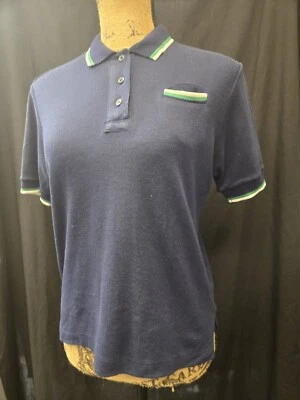 Polo vintage marca Erika azul marino con detalles de ribete blanco/verde, talla L Foto 1 de 4