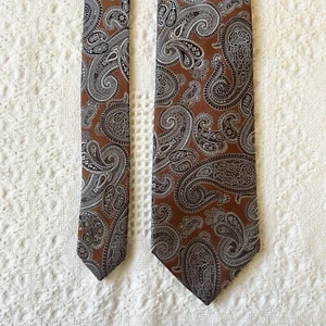 Vtg Jos A Bank Necktie Mens Brown Gray Silk Paisley Pattern Handmade Signature - Picture 1 of 7