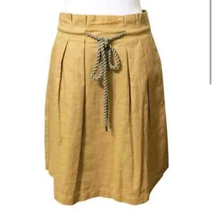 LOFT Skirt Womens Size 6 Mustard Yellow Gold Paperbag Waist A-line Rope Belt - Picture 1 of 6