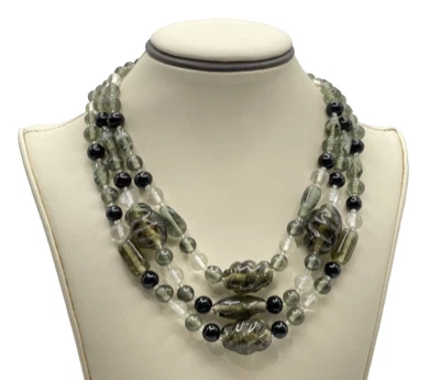 Collar Plateado Verde Negro Gris Cuentas Multi-Hebra 24" Foto 1 de 2