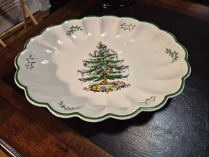 VTG SPODE CHRISTMAS TREE Oval S3324 1938 SCALLOPED Vegetable Serving Dish - Picture 1 of 3