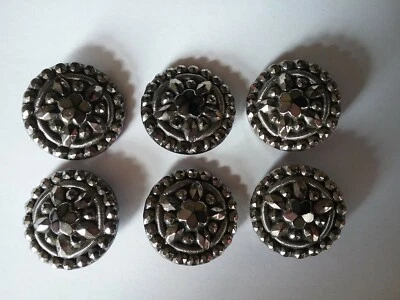 Set of 6 Antique Victorian Black Glass Mourning Lustre Buttons 25mm - Image 1 of 2