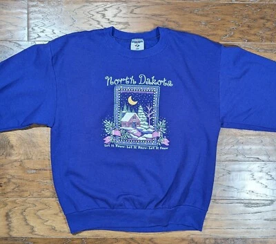 90s Vintage Jerzees Purple North Dakota Large Let It Snow Winter Sweatshirt - Image 1 of 4