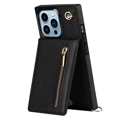 Leather Crossbody Zipper Card Phone Case Cover for iPhone 12 13 14 15 16 ProMax - Image 1 of 4