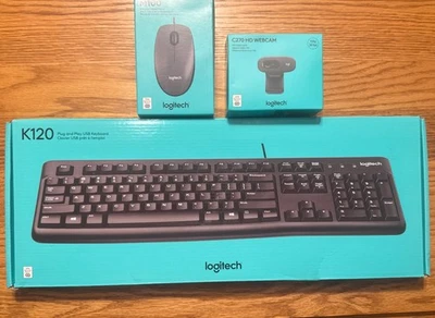 Logitech Keyboard Mouse And Webcam K120 M100 C270 HD Webcam - Image 1 of 4