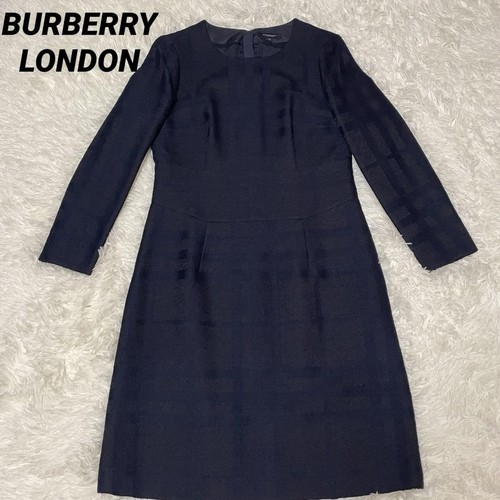 Abito Burberry London manica lunga quadri blu navy lana poliestere 40 L (US:M) 045494d