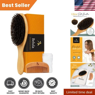 Juego de cepillos de lujo 100 % cerdas de jabalí para cabello fino con peine de viaje y diadema Foto 1 de 4