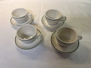 BUFFALO CHINA RESTAURANT WARE GREEN STRIPE COFFEE CUPS AND SAUCERS set of 4 - Picture 1 of 7
