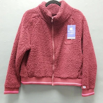 NUEVO CON ETIQUETAS Champion Granate Cremallera Completa Estilo Universitario Puños Sherpa Chaqueta Recortada Para Mujer L Foto 1 de 4