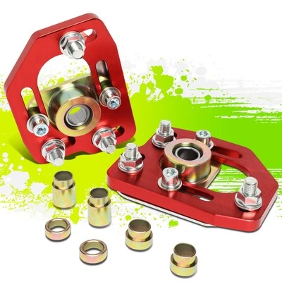 FOR 90-93 FORD MUSTANG FRONT 2PCS ALUMINUM ADJUSTABLE CAMBER/CASTER PLATES RED - Image 1 of 4
