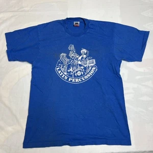 1988 LATIN PERCUSSION Large Blue Fruit Of The Loom Made In USA Shirt - Picture 1 of 24