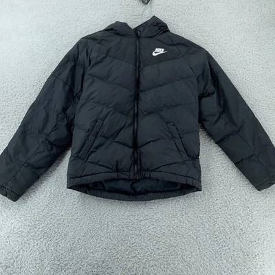 Nike Jacket Youth Medium Black Hooded Puffer Synthetic Fill Swoosh CU9157-010 - Image 1 of 4