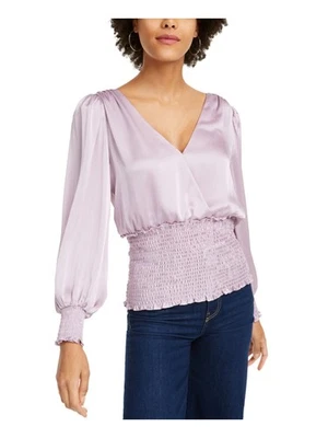 LEYDEN Womens Purple Cut Out Silk Long Sleeve V Neck Party Peplum Top L - Image 1 of 4