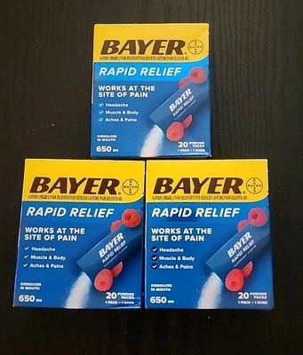 Bayer Rapid Relief Powder Packs w Aspirin & Caffeine TOTAL 60 CT 2/26 EXP - Image 1 of 3