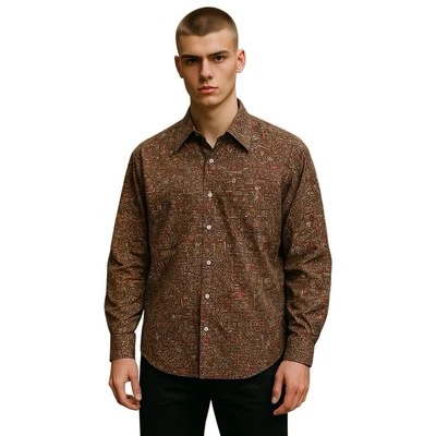 Camisa MCM Vintage Hippie Años 70 Guerrero Nativo Estampado Discoteca Psicodélico Para Hombres XL Foto 1 de 4