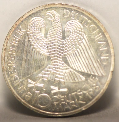 Alemania, 1987-J 10 marcos, KM166, plata, .3115 oz., UNC, NR, 12-3 Foto 1 de 2