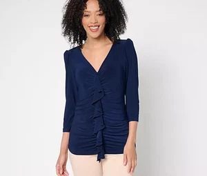 Dennis Basso Italia Strick Cascade-Front Top mit 3/4-Ärmeln Navy M A681191 - Bild 1 von 5