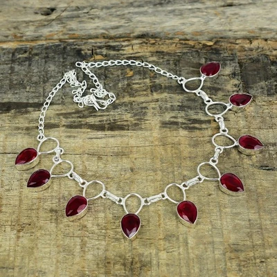 Red Ruby Lab-Created Gemstone 925 Sterling Silver Handmade Jewelry Necklace Gift - Image 1 of 4