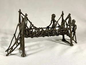 VTG Tribal Art African Bronze Bamun Tikar Cameroon Men On Suspension Bridge 1950 - Picture 1 of 13