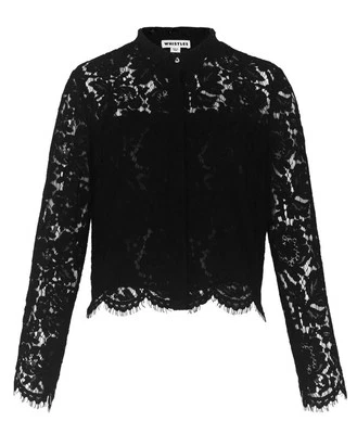 Camisa/Blusa Negra Recortada de Encaje Whistles Chay, Talla 16, PVP £145 Foto 1 de 4