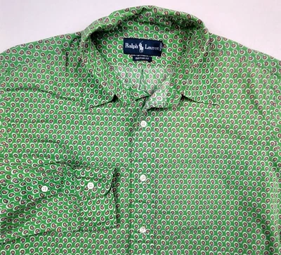 Ralph Lauren Shirt Mens Large Green Paisley Print Long Sleeve Custom (slim) Fit - Image 1 of 4