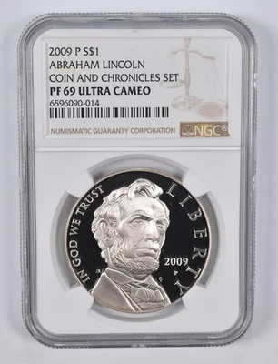PF69 2009-P Abraham Lincoln Coin Chronicles Silver Dollar NGC Brown Lbl *1395 - Image 1 of 4