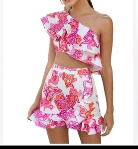 NEU Shein Floral Lagenlook Rüschen Crop Top und Rock Set - Bild 1 von 12