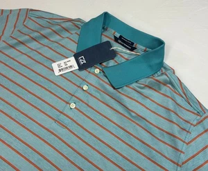 NWT Cutter & Buck Polo Shirt Mens Size XLT Striped - Blue - Orange - Picture 1 of 6