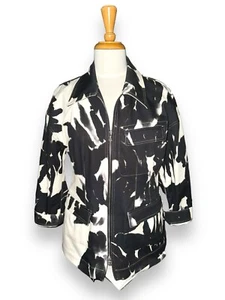Chaqueta DRIES VAN NOTEN De Gran Tamaño Cremallera Completa Teñida Negra Blanca Denim talla 44 EE. UU. XL/12 - Imagen 1 de 7