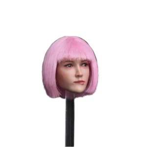 Cabeza esculpida de niña expresión puchero 1:6 Createmodels D-03A con juguete para cabello rosa corto - Imagen 1 de 6