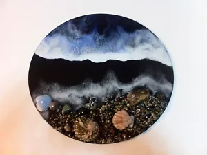 Pintura redonda de playa de resina de 13"", regalo de Navidad, arte de playa de resina, onda de resina, resina - Imagen 1 de 7