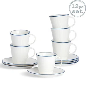 Set 12 Pezzi Tazze da Tè e Piattini Casale Bianco Tazzine da Caffè Tè Rustico 300ml - Foto 1 di 7