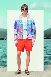 MONCLER x DELHOMME Jacket White Multicoloured Beach Scene Hood Size 2 UK M - Picture 1 of 4